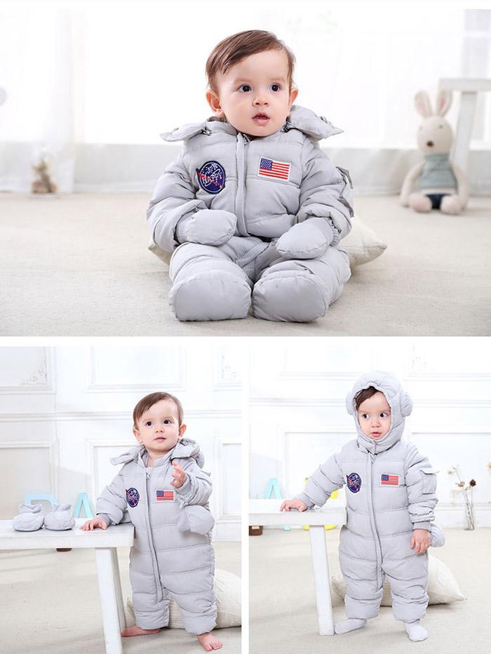 Baby Down Coat Footies Hooded Removable Glove Hat Zipper Waterproof Vest Inside Boy Girl Infant Toddler Cold Outwear Winter Jumpsuits - Click Image to Close